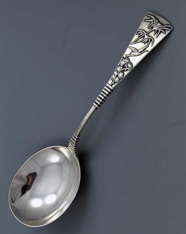Sheibler antique sterling spoon with applied Japanese motifs